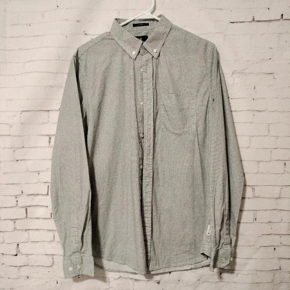 Ben Sherman Slim Fit Men Sz Medium Shirt Button Down Black Dots Cotton Pocket - Picture 1 of 10